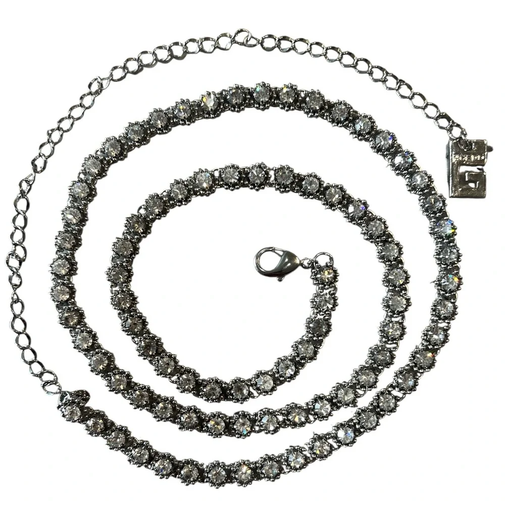 Guess Silver Rhinestone Adjustable Chain Belt - Picture 2 of 5